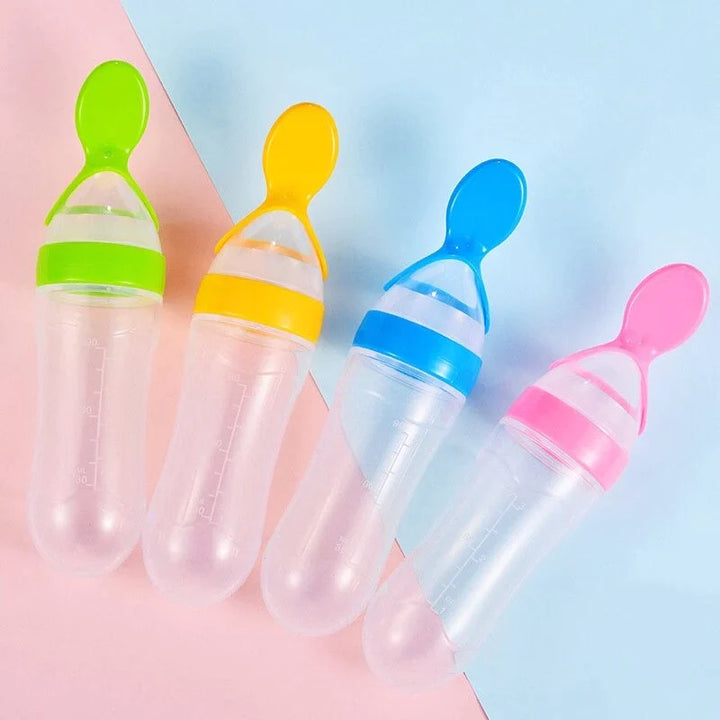 Infant Baby Squeezing Feeding Bottle With Spoon - OrdinaryBasics