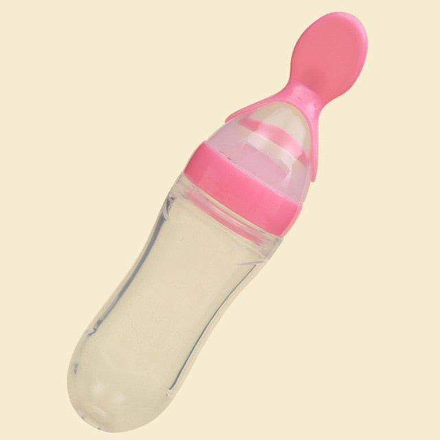 Infant Baby Squeezing Feeding Bottle With Spoon - OrdinaryBasics